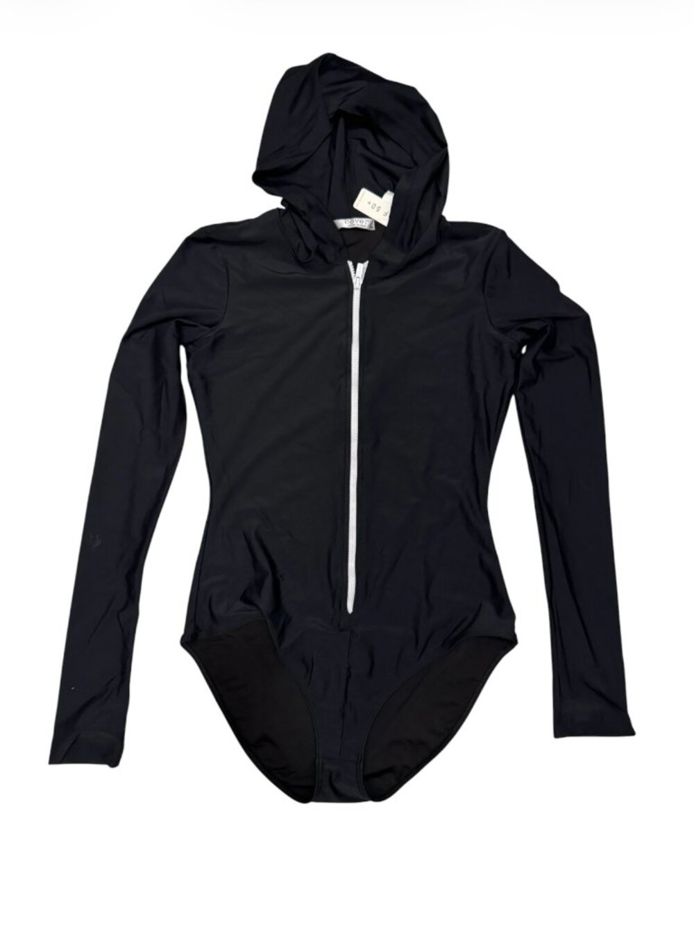 Cover - NWT - Long Sleeve Rash Guard Swimsuit Black w/White Zipper Sz M